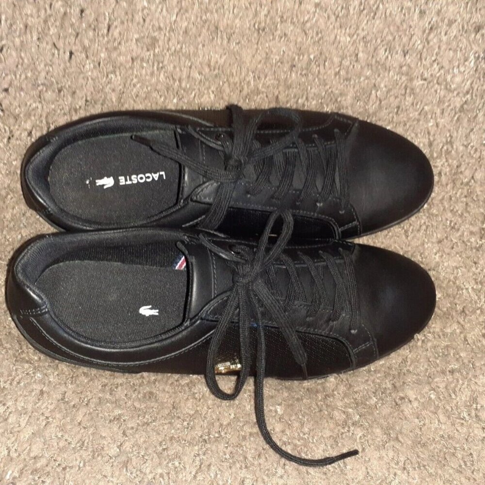 LACOSTE-REY-Lace Up Casual Sneakers-Black Leather-Size 8-Near Mint - Picture 5 of 6